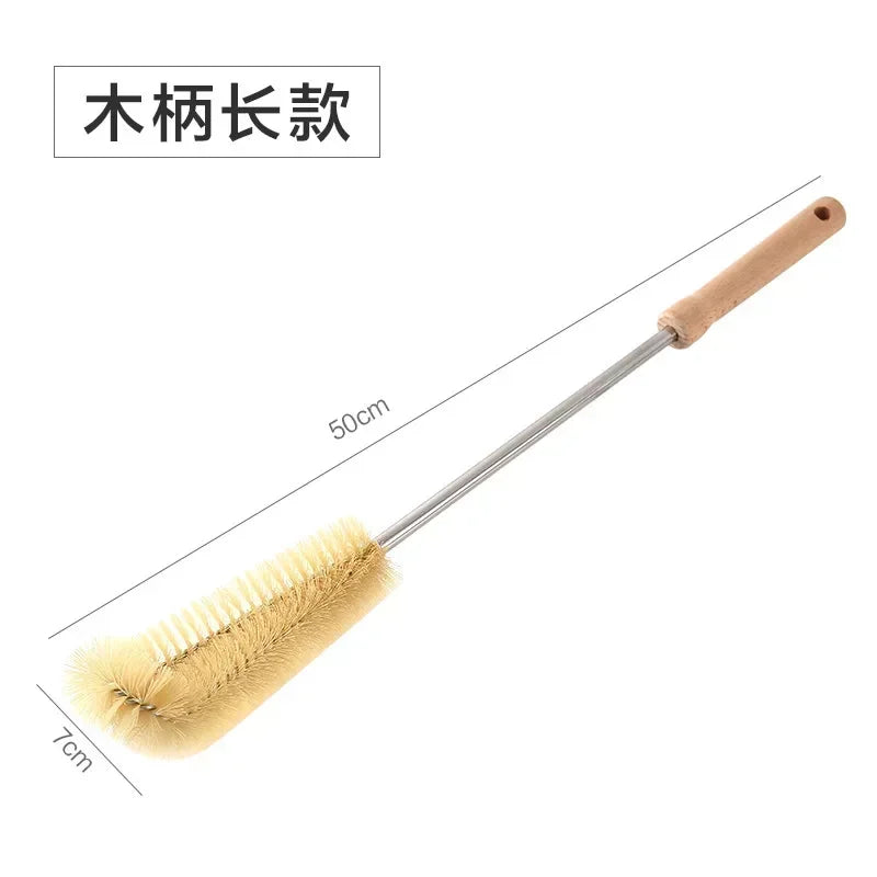 Bottle Brush Cleaner with Long Wooden Handle – Natural Bristle Water Bottle & Kitchen Scrub Brush for Cup & Jug Cleaning