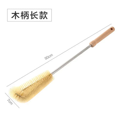 Bottle Brush Cleaner with Long Wooden Handle – Natural Bristle Water Bottle & Kitchen Scrub Brush for Cup & Jug Cleaning