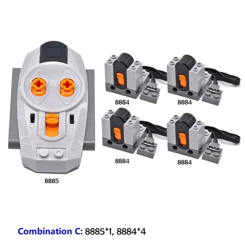 MOC Power Functions Motor Kit – IR Remote Control, Receiver, and Battery Box for Technical Building Blocks
