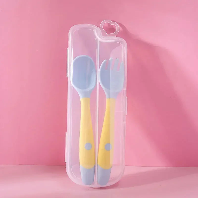 Baby Children Spoon Fork Set – Soft, Bendable Silicone Training Utensils for Toddlers