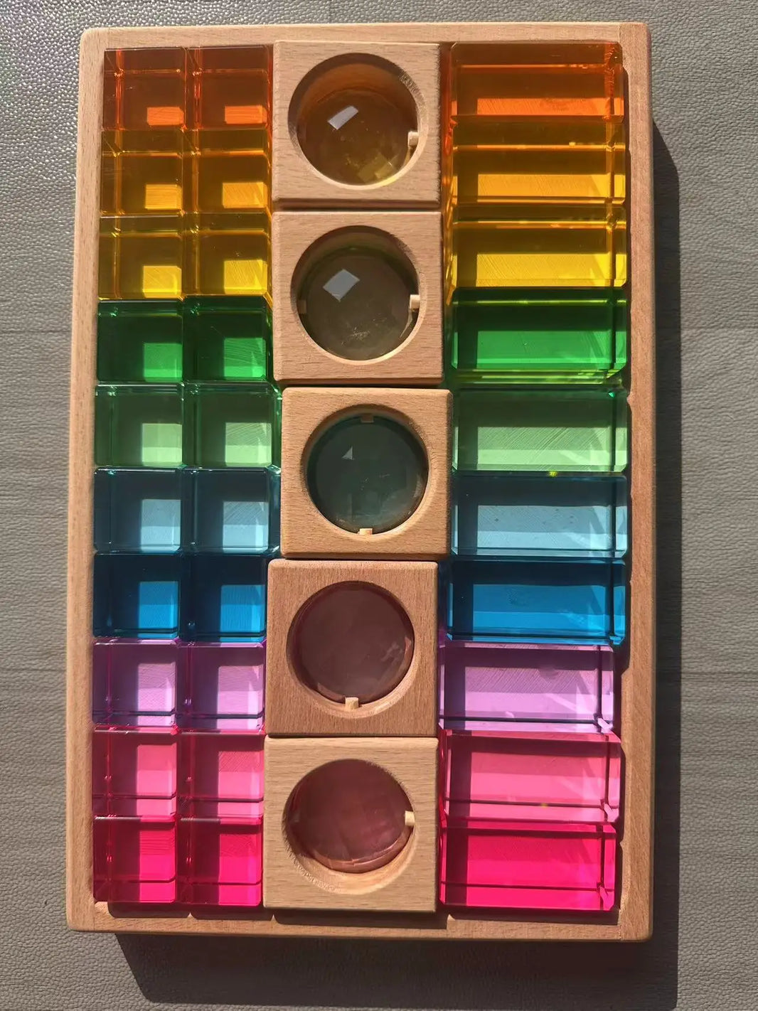Wooden Montessori See-Through Blocks – Mixed Acrylic Gems Toy for Kids, Open Play Educational Toy