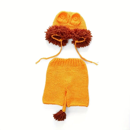 Baby Cute Lion Hat Newborn Photography Prop - Soft Knitted Hat & Pant Suit Infant Photoshoot Outfit