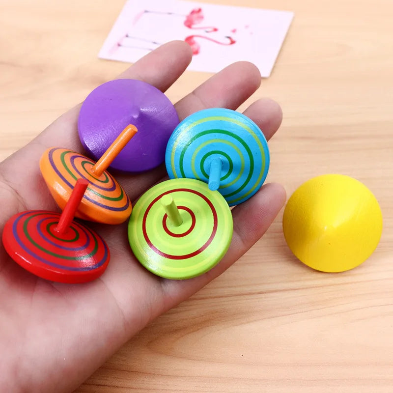 4PCS Colorful Stripe Wooden Gyro Toys – Spinning Top for Boys and Girls, Stress Relief Desktop Game, Birthday Gift for Kids and Adults