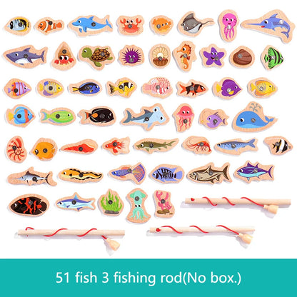 Montessori Wooden Magnetic Fishing Toys – Marine Life Cognition, Early Educational Parent-Child Interactive Game