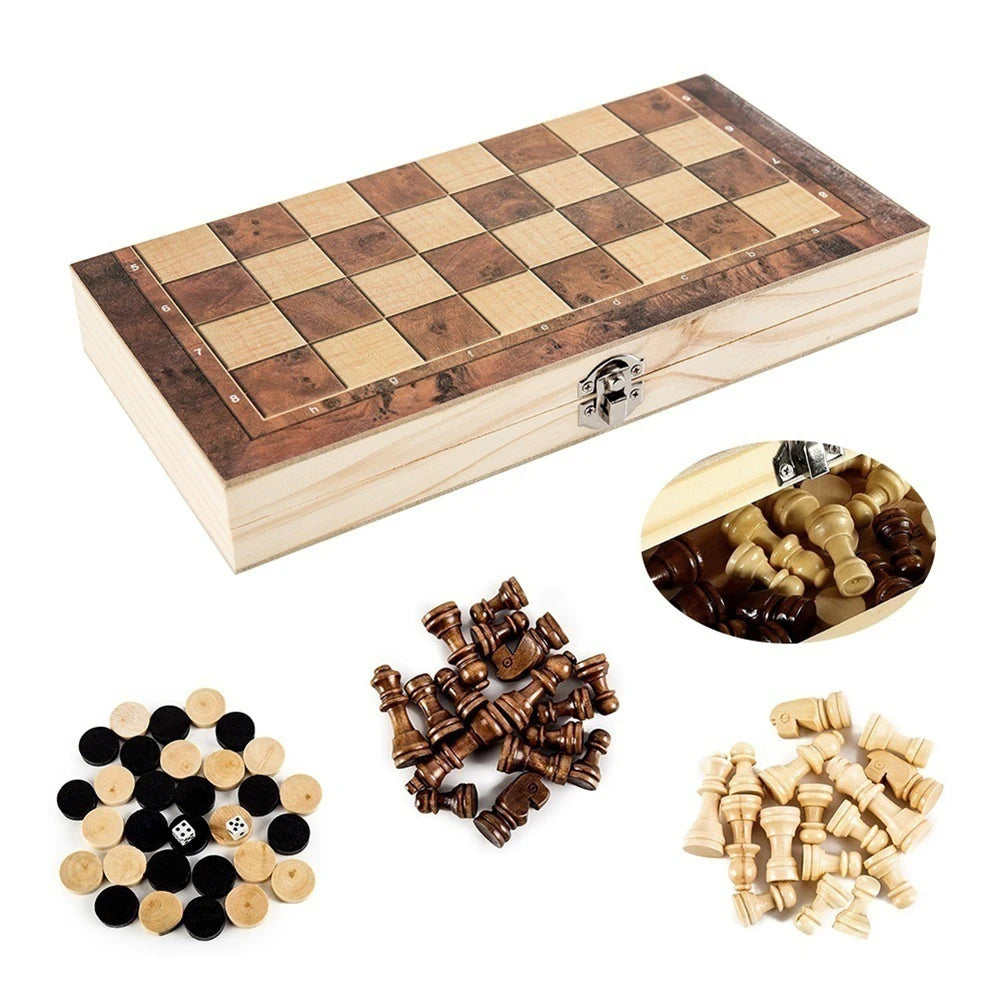 Magnetic Wooden Folding Chess Set with Felted 24 cm x 12 cm (9.45 in x 4.72 in) Game Board Interior Storage Adult and Kids Family Gift