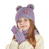 3Pcs Winter Kids Hat Set – Warm Knitted Beanie, Scarf & Gloves for Girls & Boys, Fleece Lining with Pompom, Children’s Cap (4-10 Years)