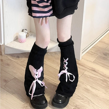 Y2K Punk Knitted Leg Warmers - Star Gothic Cross Harajuku Women Heart Two-Side Wear Loose Fit Leg Covers | JK Thigh High Lolita Socks
