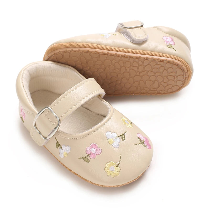 Khaki Baby Casual Shoes 0-18M Infant Toddler Bowknot Non-Slip Rubber Soft-Sole Flat PU First Walker Newborn Mary Janes