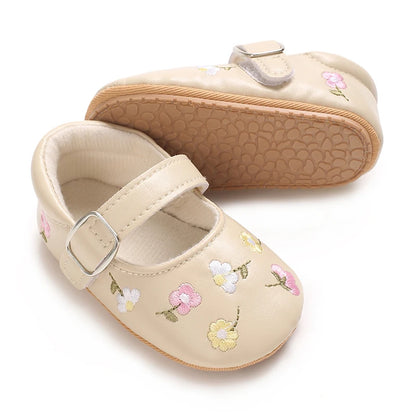 Khaki Baby Casual Shoes 0-18M Infant Toddler Bowknot Non-Slip Rubber Soft-Sole Flat PU First Walker Newborn Mary Janes