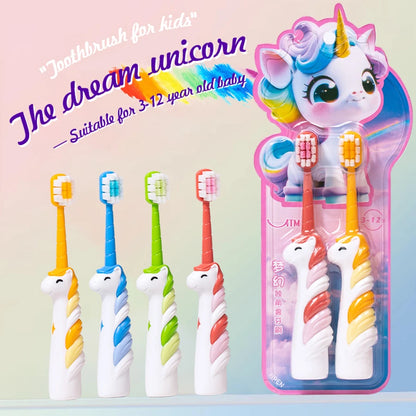 2/4 Cartoon Children’s Toothbrushes for Kids Aged 3-12 Years Old, Unicorn Children’s Toothbrushes, Soft Bristles Care for Baby
