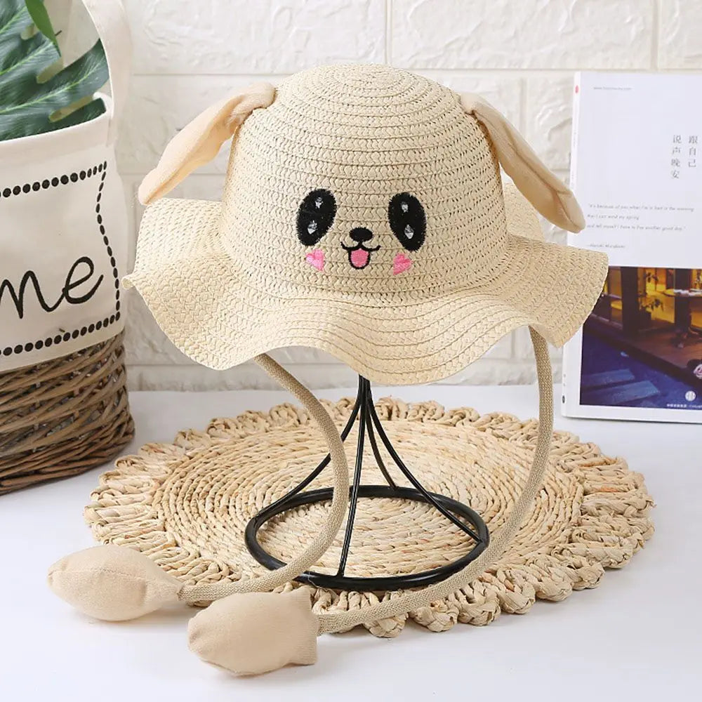 Kids Straw Sun Hat with Pop-Up Bunny Ears — Wide Brim 6.5 cm (2.6 in), 54 cm (21.3 in) Head — UPF 50+ Unisex Beach & Summer Hat, TikTok-Trending