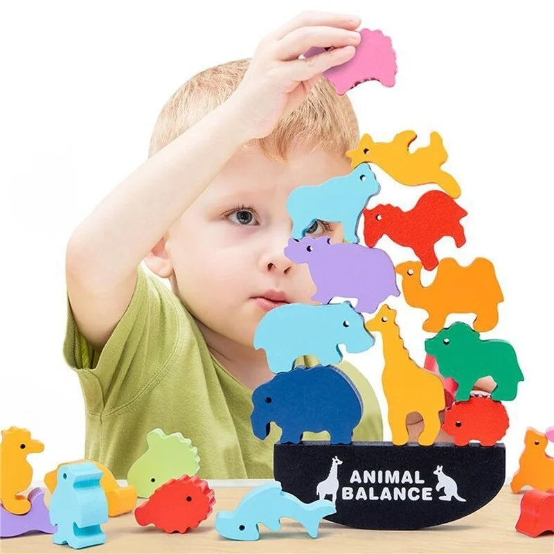 Wooden Balance Blocks – Animal & Dinosaur Stacking Toy, Montessori Board Game for Kids, Gift for Boys and Children