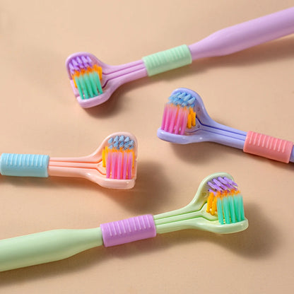 Comfortable 3 Heads Toothbrush Triple-Angle Design for Complete Oral Care – Soft Bristles for Children & Adults
