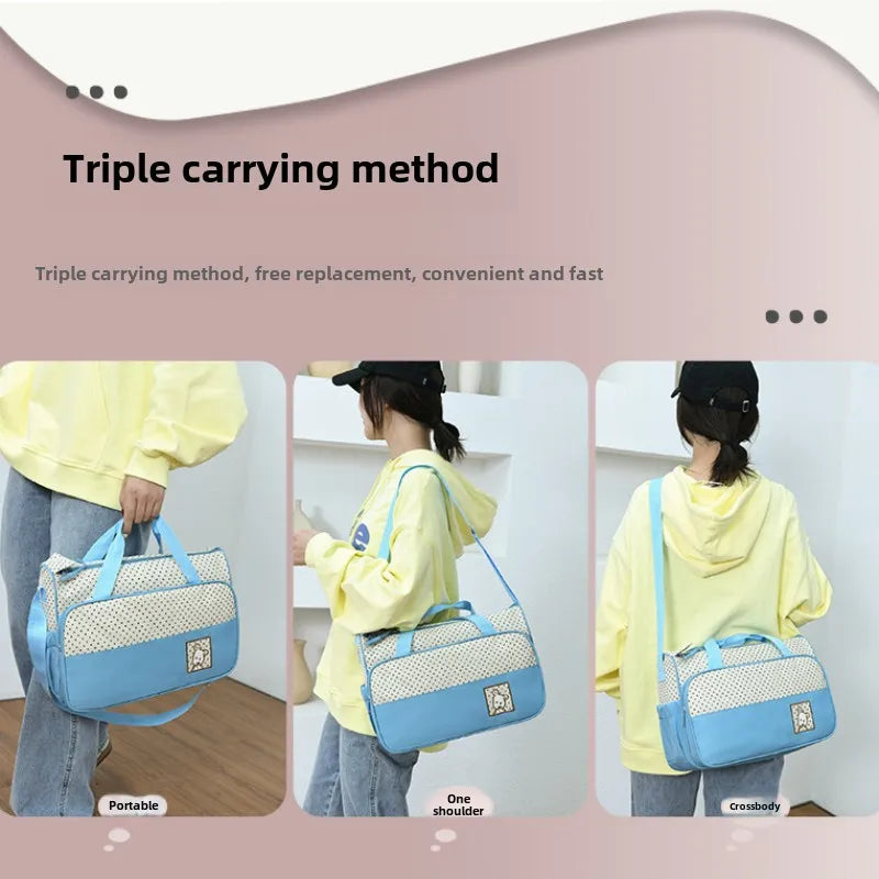 5-Piece Stylish Portable Mommy & Baby Bag – Large Capacity Diaper Bag with Built-in Changing Pad & Independent Bottle Compartment - Kidzy Market