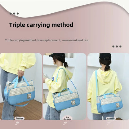 5-Piece Stylish Portable Mommy & Baby Bag – Large Capacity Diaper Bag with Built-in Changing Pad & Independent Bottle Compartment - Kidzy Market