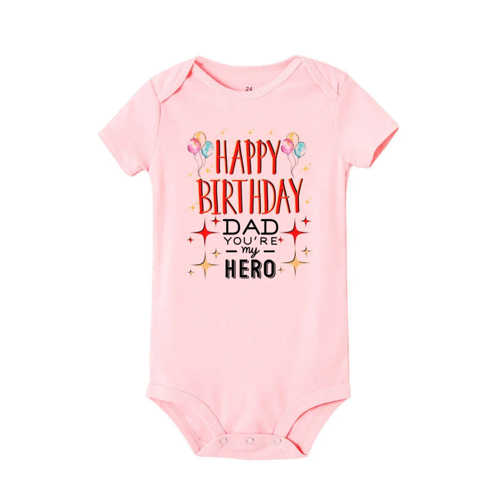 “Happy Birthday Daddy, I Love You” – Adorable Newborn Baby Bodysuit, Short-Sleeve Infant Romper, Perfect Birthday Gift for Dad