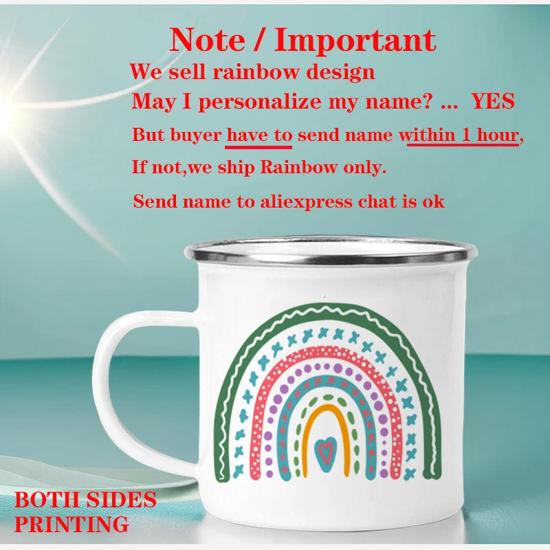 Personalized Rainbow Enamel Mug – Custom Name Coffee, Tea & Milk Cup, 3.14 in x 3.35 in (8 x 8.5 cm) – Kids Gift