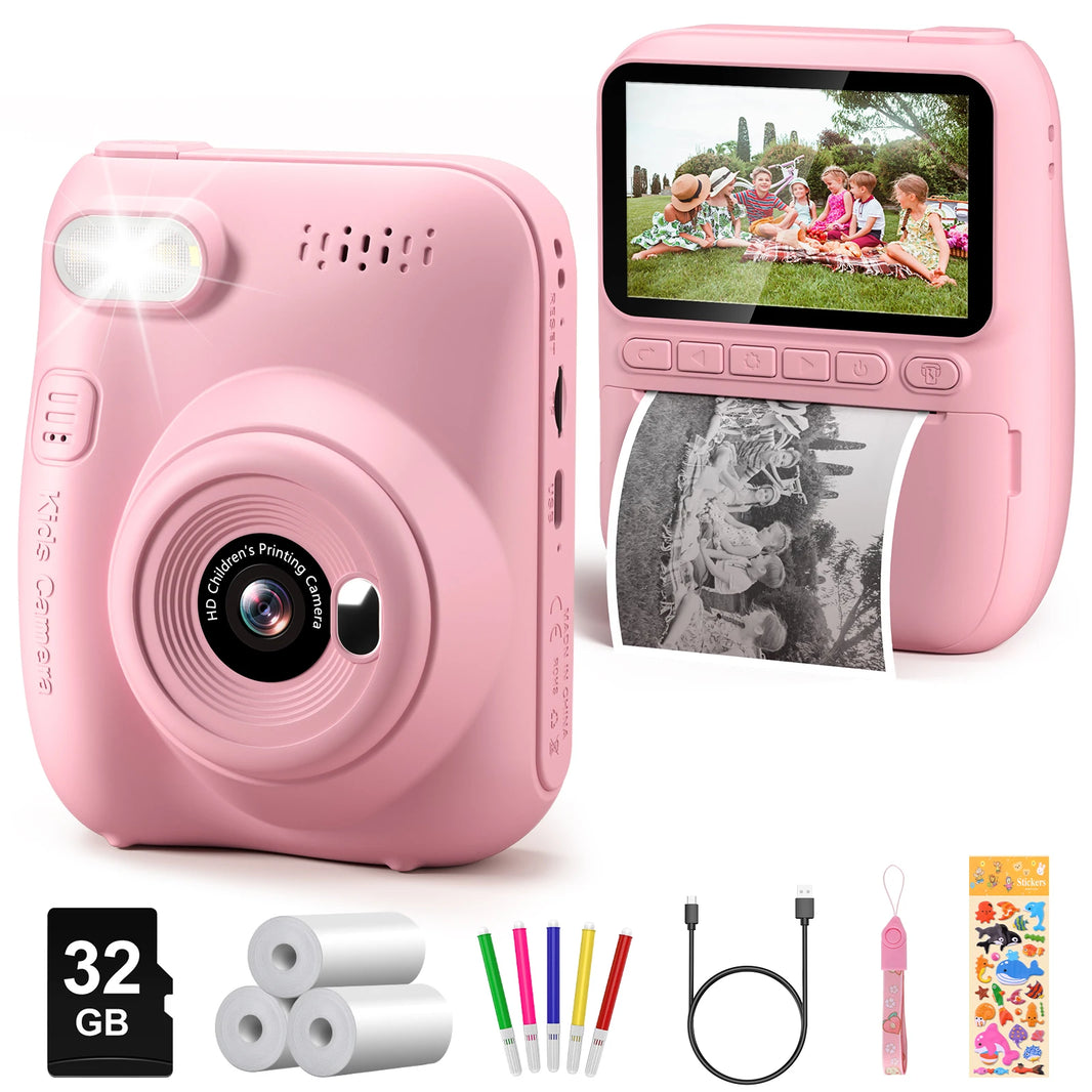 Instant Print Kids Camera with 3.0-Inch Screen, 32MP 1080P HD Digital Camera, Includes 3 Rolls of Printer Paper