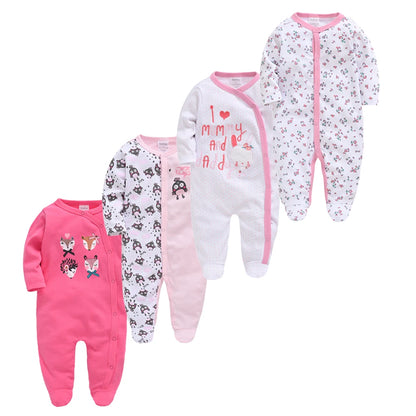 Kavkas 3/4 PCS Baby Romper Set – 100% Cotton Polka Dot Long Sleeve Jumpsuit (Newborn 0-12 Months, Summer Wear)