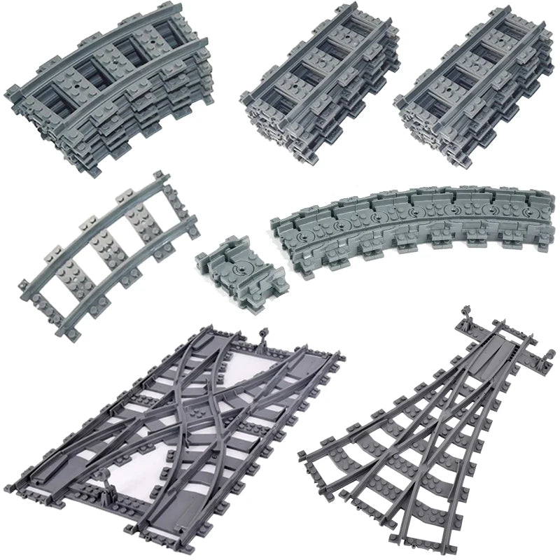 City Trains Flexible Tracks – Soft Straight, Curved Rails, and Switch Building Block Railways Toy for Kids