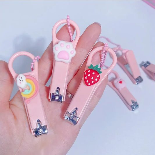 Girls Heart Pink Nail Clippers with Bead Chain Cartoon Bear Rabbit Nail Trimmer Cutter for Baby Kids Care Manicure Tools