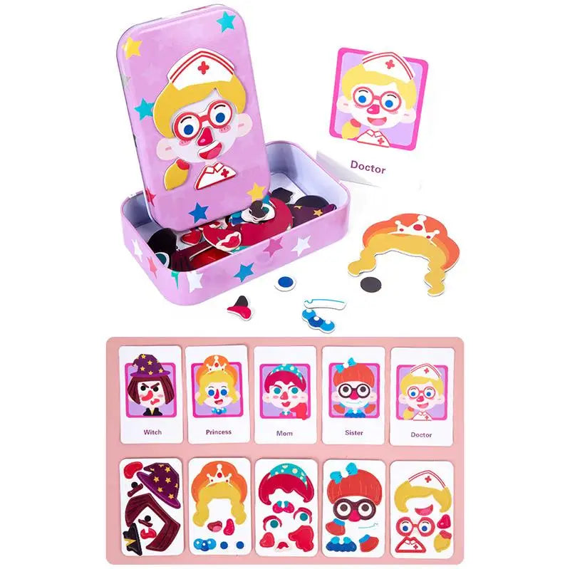 Magnetic 3D Puzzle, Children Dress Up Expression, Travel Tin Box Jigsaw Game, Early Education Imagination Toy, Gifts for Girls