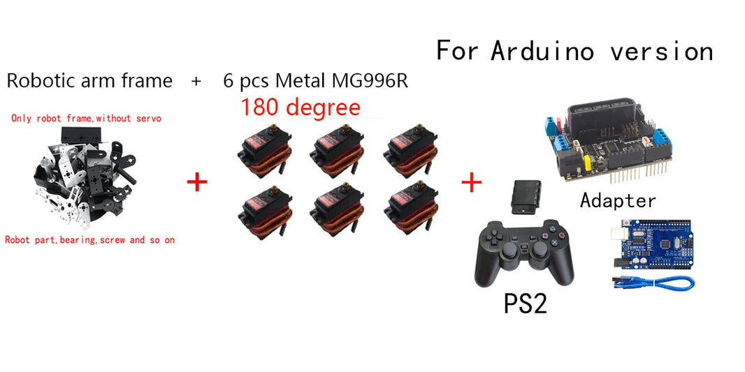 360° 6 DOF Robot Metal Alloy Mechanical Arm Claw Kit MG996R for Arduino, Robotics Educational Kit, PS2 Programmable Toy