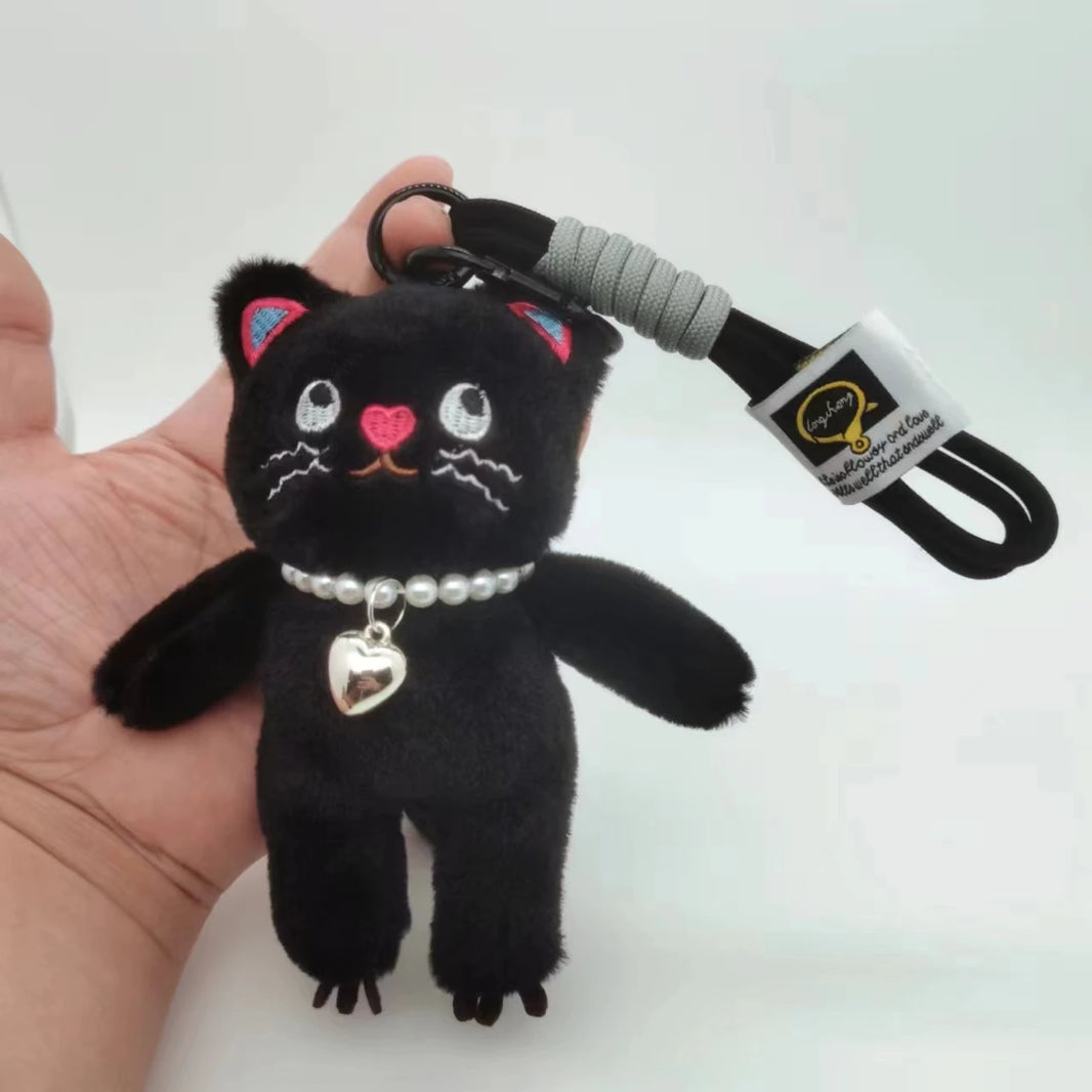 15cm Kawaii Pink Cat Plush Keychain, Animal Doll Pendant for Car and Bag Decoration