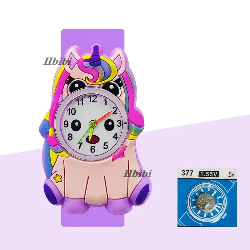 Children’s Cartoon Watch for Ages 2-14 Boys and Girls Soft Silicone Slap Bracelet Student Wristwatch