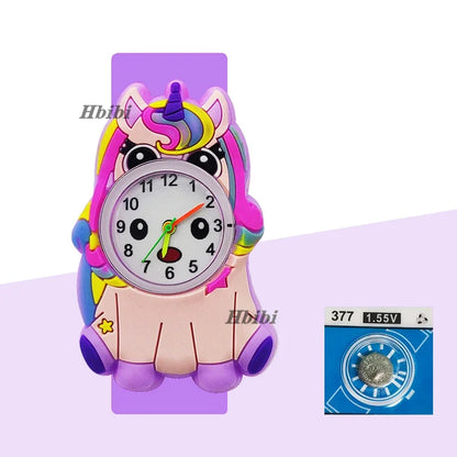 Children’s Cartoon Watch for Ages 2-14 Boys and Girls Soft Silicone Slap Bracelet Student Wristwatch