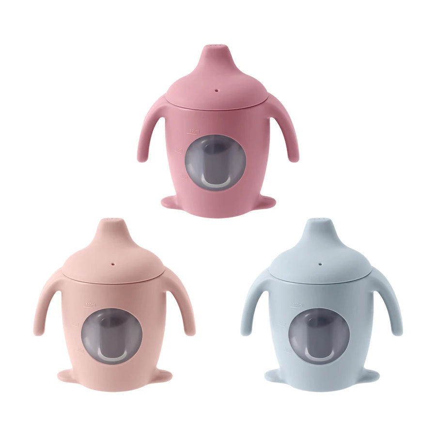1PC Baby Silicone Sippy Cup, Cartoon Penguin Shape, Transparent Baby Water Bottle, Portable Baby Tableware BPA-Free