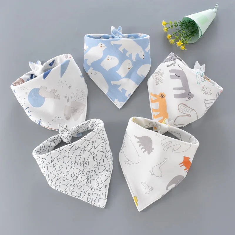 5pcs Baby Bibs Cotton Triangle Scarf | Double Layer Saliva Towel Burp Cloths | Newborn Bandana Bibs & Accessories - Kidzy Market