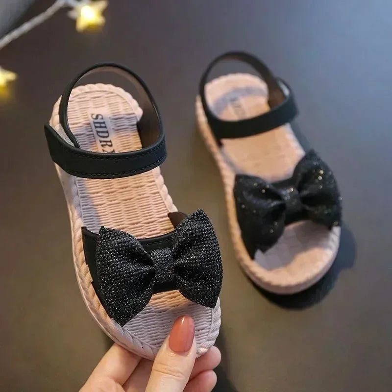 Kids’ Summer Shoes – Girls’ Bow Sandals, Non-Slip Soft Soled Korean Style Beach Sandals, Sweet Princess Shoes