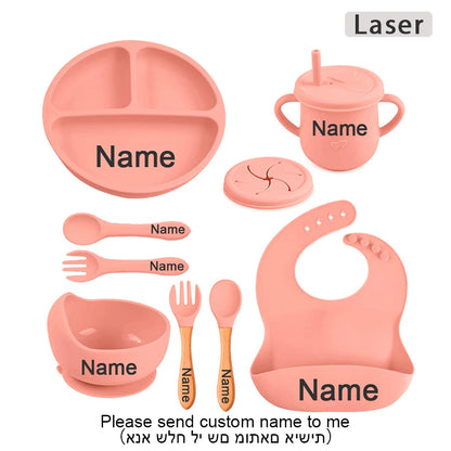 Personalized Cartoon Baby Plate – Silicone Tableware with Sucker Bowl, Food Tray, Sippy Cup, and Spoon – Baby Feeding Accessories
