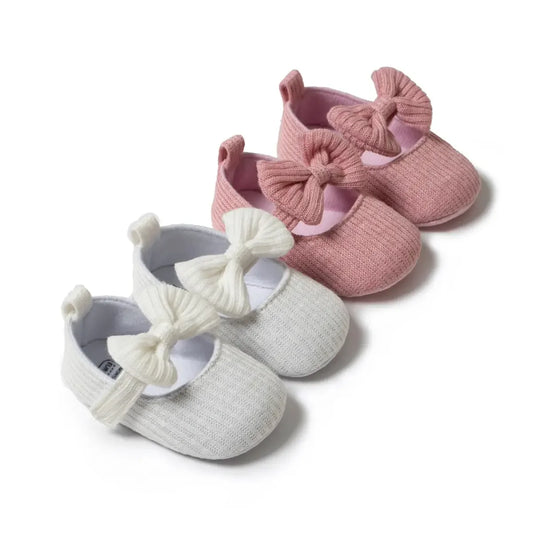 Meckior Spring Autumn Cotton Sole Baby Girl Shoes – Newborn Toddler Bow Love First Walkers Anti-Slip Moccasins