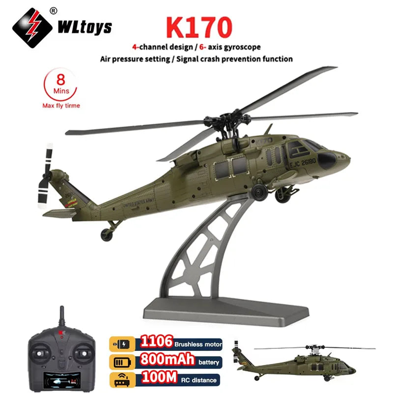 WLtoys K170 RC Helicopter – 2.4G 6-Axis Gyroscope 4CH Altitude Hold Optical Flow Toy
