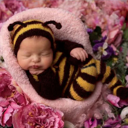 Newborn Photography Clothing Set – Mohair Bee Hat & Jumpsuit 2Pcs, Knitted Baby Photo Props & Studio Outfit