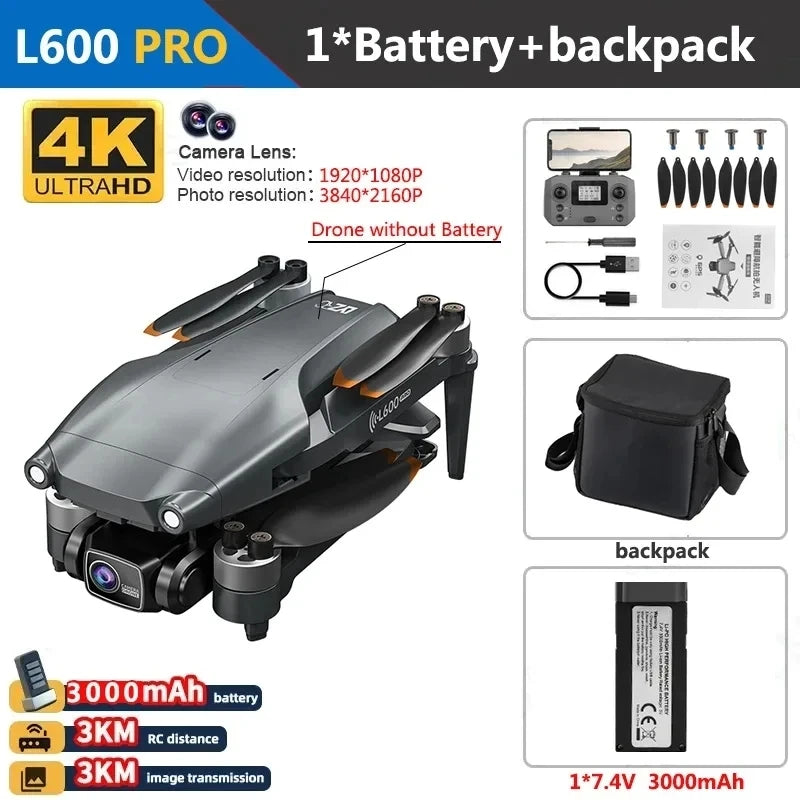 L600 Pro Max GPS Drone 4K 3-Axis PTZ HD Dual Camera Obstacle Avoidance Brushless Motor 5G WiFi RC Quadcopter Toy