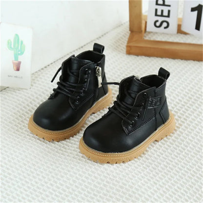 2024 New Spring/Autumn Baby Boots, Leather British Style Boys Fashion Boots, Rubber Sole Zip Side Toddler Girls Ankle Boots (Size 15-25)