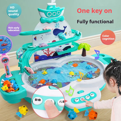 Rechargeable Magnetic Fishing Game Table – Rotating Disc with Music, Parent-Child Interactive Learning Toy for Toddlers