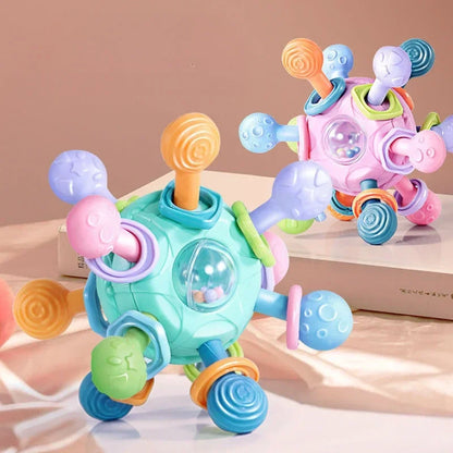 Baby Toys 0-12 Months – Rotating Silicone Rattle Ball for Grasping Activity, Development and Sensory Toy for Babies