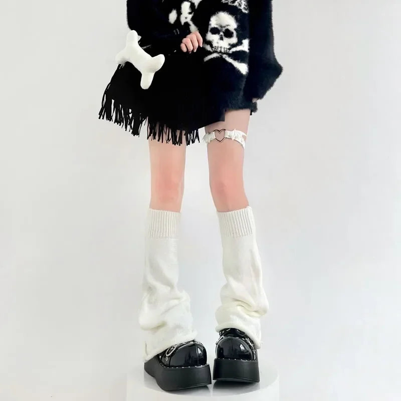 Y2K Punk Knitted Leg Warmers - Star Gothic Cross Harajuku Women Heart Two-Side Wear Loose Fit Leg Covers | JK Thigh High Lolita Socks