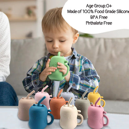 1pc Baby Silicone Straw Cup - BPA-Free, Portable Snack Container, Leakproof Kids Learning Drink Cup & Feeding Cup