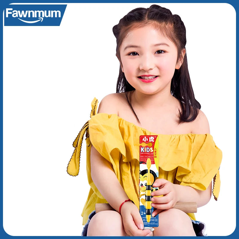 1Pc Fawnmum Cartoon Kids Toothbrush, Cute Animal Shaped Soft Silicone Handle for Children's Teeth & Gum Care