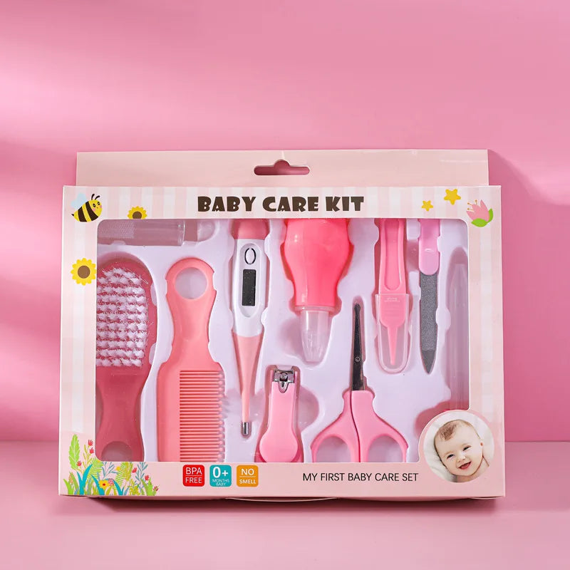 10PCS/Set Baby Health Care Kit - Kids Nail Clippers, Hair Grooming Brush, Thermometer, Teether, Toothbrush - Baby Essentials