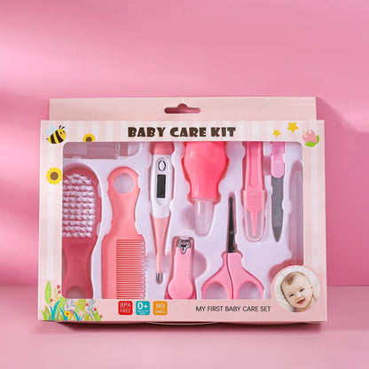 10PCS/Set Baby Health Care Kit - Kids Nail Clippers, Hair Grooming Brush, Thermometer, Teether, Toothbrush - Baby Essentials