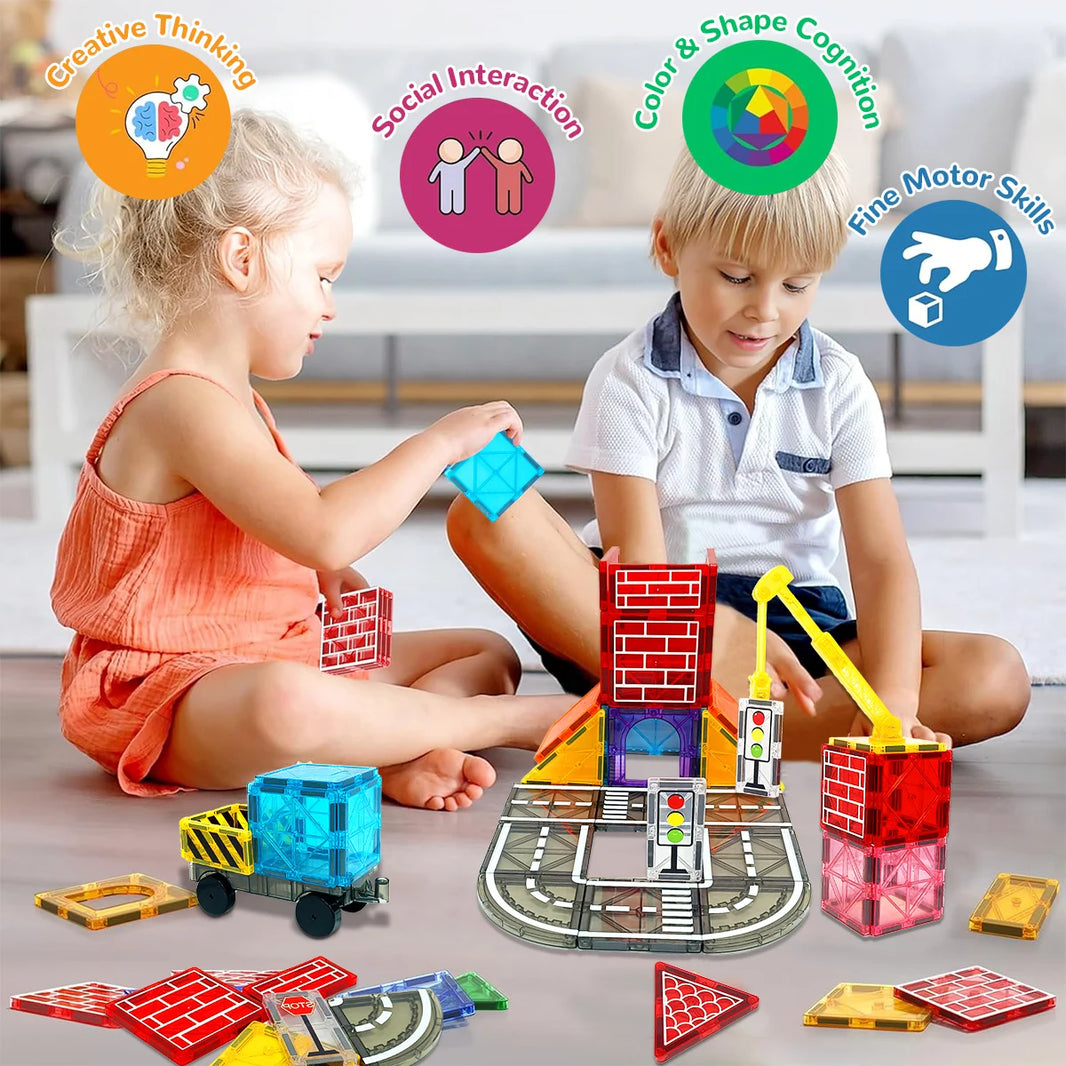 Magnetic Road Set With Car Building Blocks Toy for Toddlers