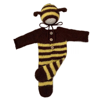 Newborn Photography Clothing Set – Mohair Bee Hat & Jumpsuit 2Pcs, Knitted Baby Photo Props & Studio Outfit