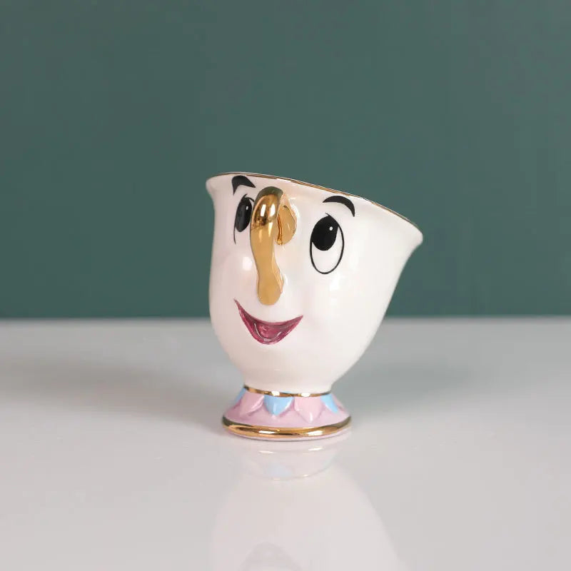 Disney Anime Peripheral Beauty and the Beast Mrs. Potts and Chip Tea Set Cute Cartoon Teapot and Mug