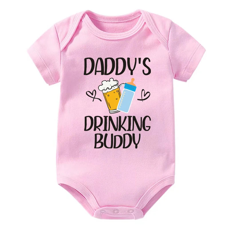 Funny "Daddy's Drinking Buddy" Newborn Baby Romper – Short Sleeve Cotton Bodysuit, Casual Summer Outfit, Perfect for Father's Day Gifts